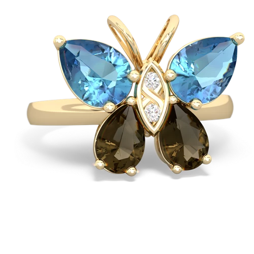 blue topaz-smoky quartz butterfly ring