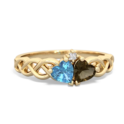 blue topaz-smoky quartz celtic braid ring