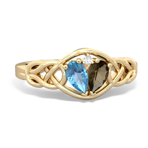 blue topaz-smoky quartz celtic knot ring