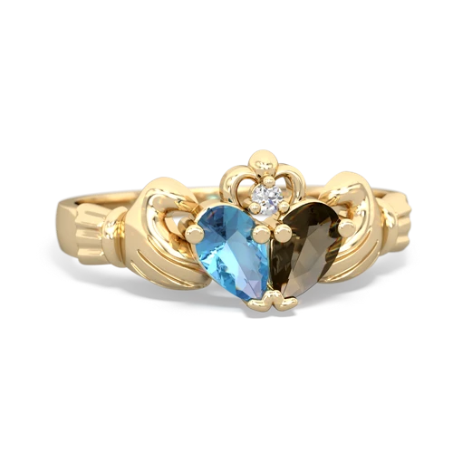 blue topaz-smoky quartz claddagh ring