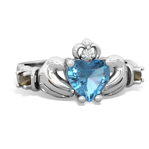 blue topaz-smoky quartz claddagh ring