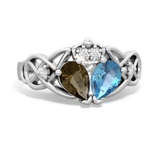 blue topaz-smoky quartz claddagh ring