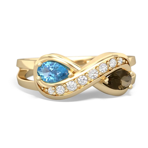 blue topaz-smoky quartz diamond infinity ring