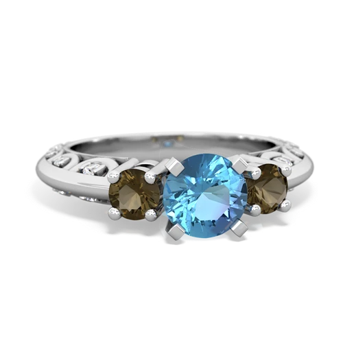 blue topaz-smoky quartz engagement ring