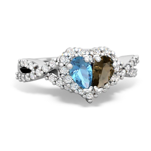 blue topaz-smoky quartz engagement ring