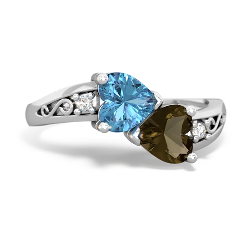 blue topaz-smoky quartz filligree ring