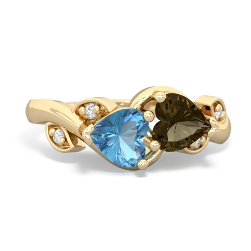 blue topaz-smoky quartz floral keepsake ring