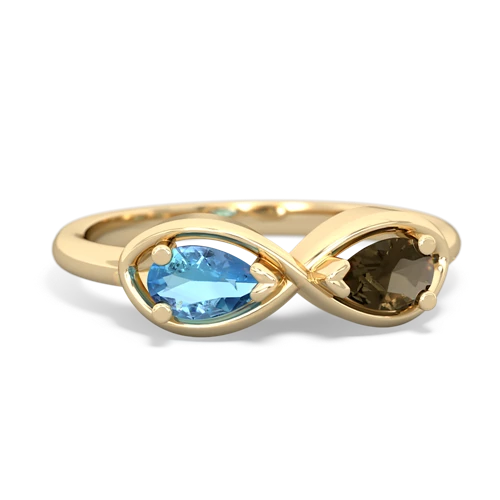 blue topaz-smoky quartz infinity ring