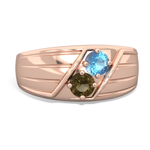 blue topaz-smoky quartz mens ring