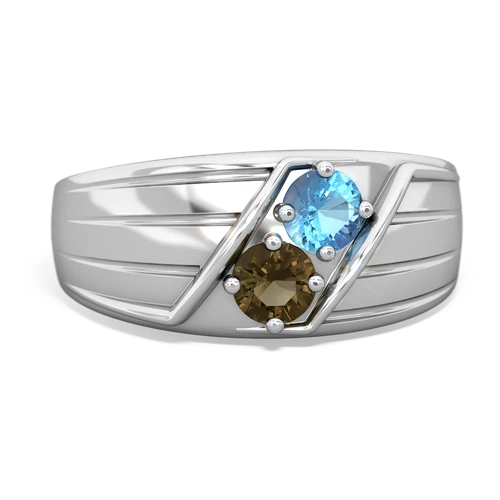 blue topaz-smoky quartz mens ring