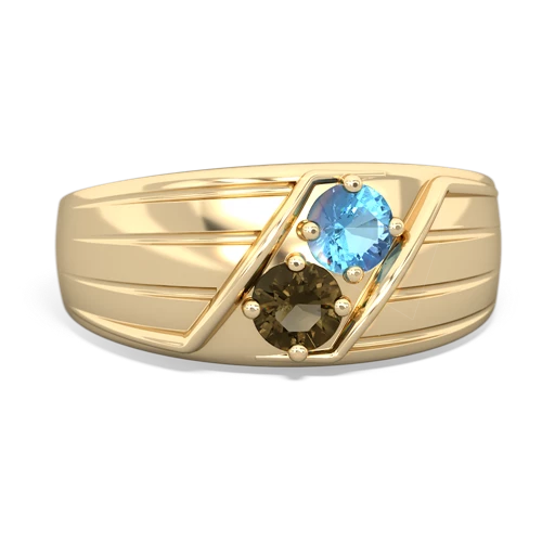 blue topaz-smoky quartz mens ring