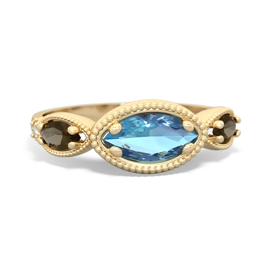 blue topaz-smoky quartz milgrain marquise ring
