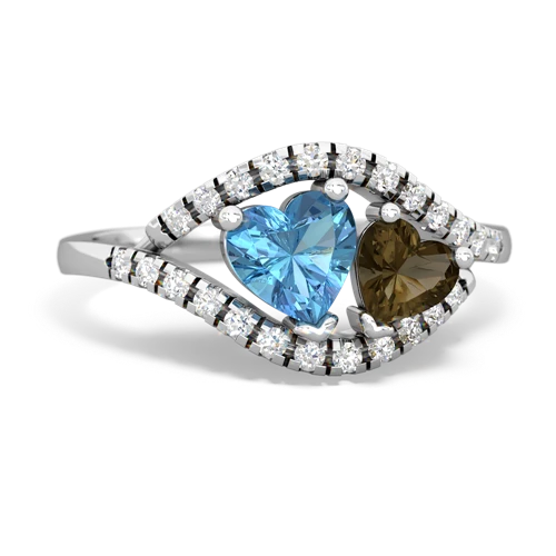 blue topaz-smoky quartz mother child ring