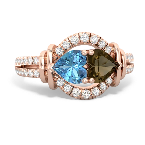 blue topaz-smoky quartz pave keepsake ring