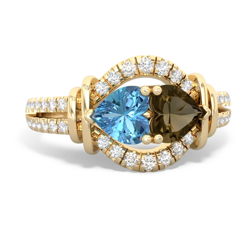 blue topaz-smoky quartz pave keepsake ring