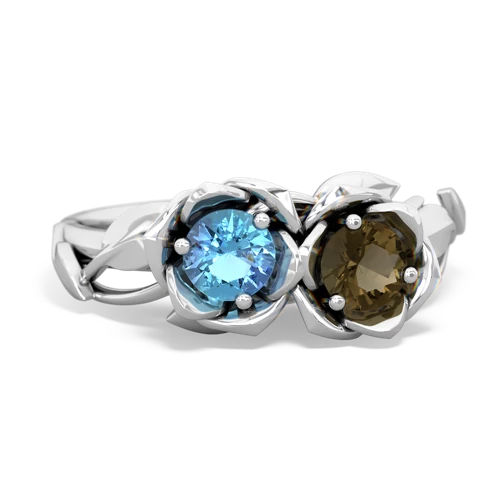 blue topaz-smoky quartz roses ring