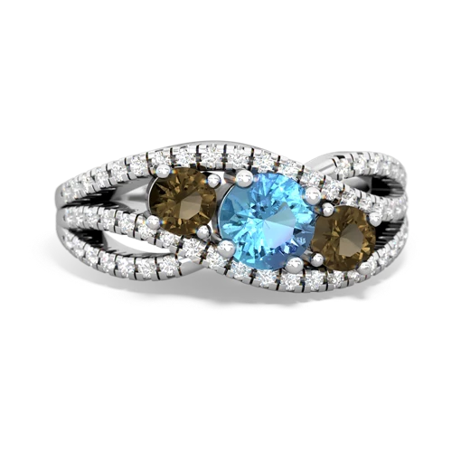 blue topaz-smoky quartz three stone pave ring