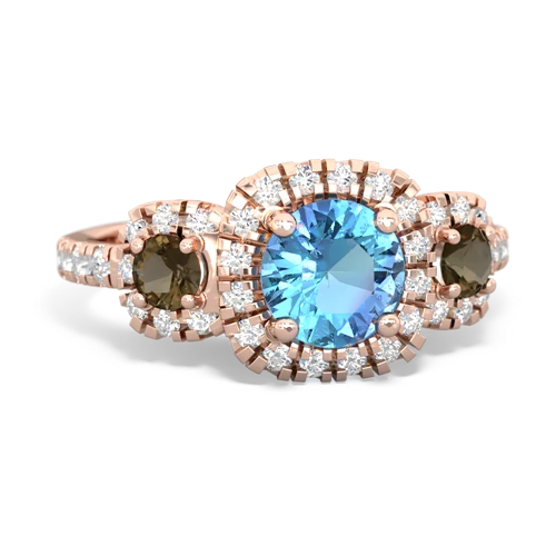 blue topaz-smoky quartz three stone regal ring