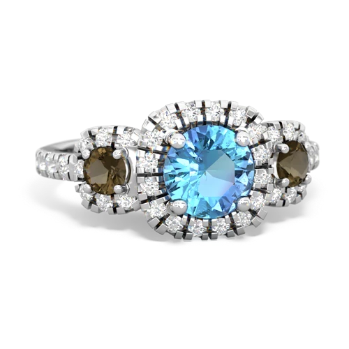 blue topaz-smoky quartz three stone regal ring