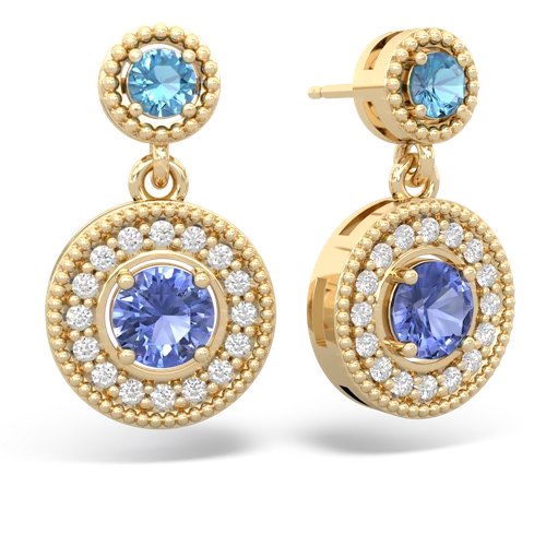 blue topaz-tanzanite halo earrings