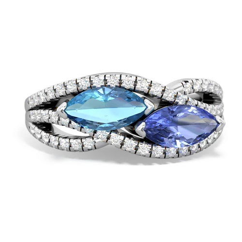 blue topaz-tanzanite double heart ring