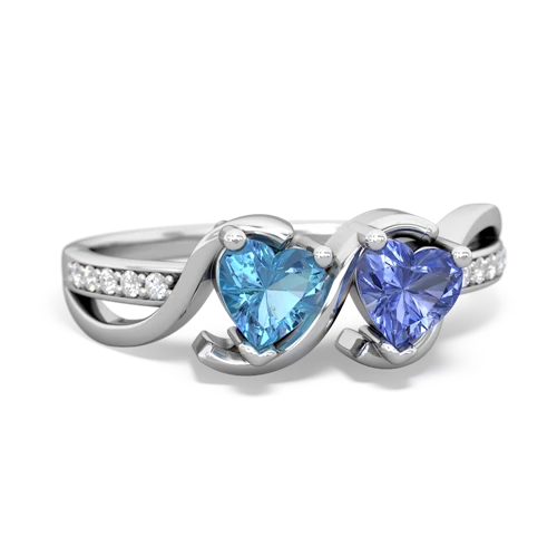 blue topaz-tanzanite double heart ring