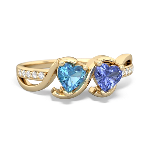 blue topaz-tanzanite double heart ring