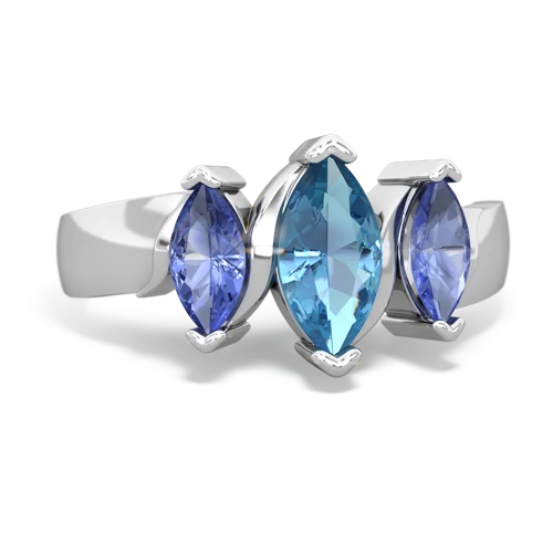 Blue Topaz Genuine Swiss Blue Topaz with Genuine Tanzanite and Genuine Amethyst Three Peeks ring Ring
