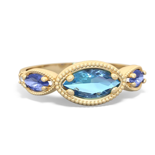 Blue Topaz Genuine Swiss Blue Topaz with Genuine Tanzanite and Genuine Amethyst Antique Style Keepsake ring Ring