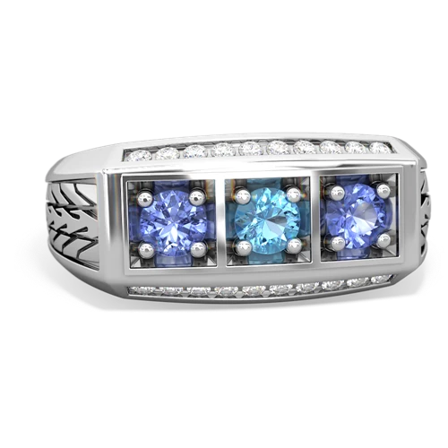 blue topaz-tanzanite three stone ring