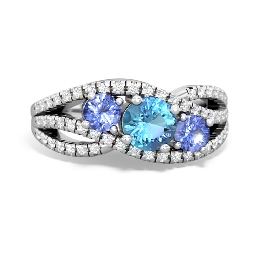 blue topaz-tanzanite three stone pave ring