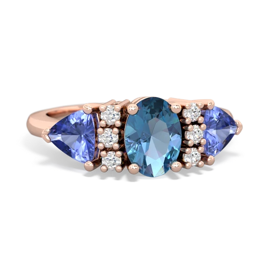 Blue Topaz Genuine Swiss Blue Topaz with Genuine Tanzanite and Genuine Amethyst Antique Style Three Stone ring Ring
