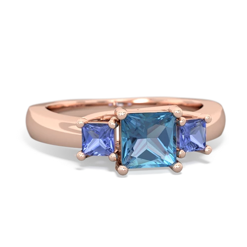 Blue Topaz Genuine Swiss Blue Topaz with Genuine Tanzanite and Genuine Amethyst Three Stone Trellis ring Ring