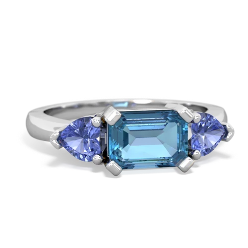 Blue Topaz Genuine Swiss Blue Topaz with Genuine Tanzanite and Genuine Amethyst Three Stone ring Ring