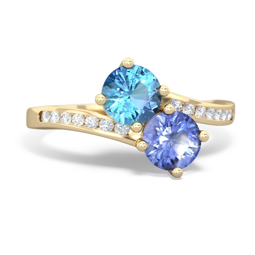 blue topaz-tanzanite two stone channel ring