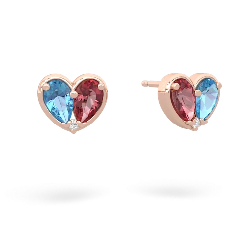 blue topaz-tourmaline one heart earrings
