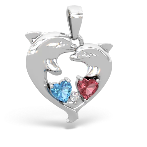 blue topaz-tourmaline dolphins pendant