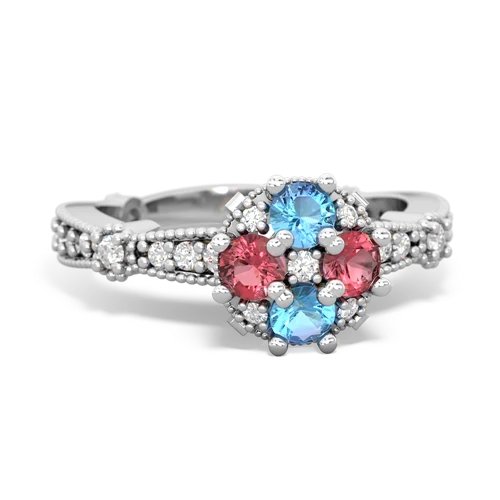 blue topaz-tourmaline art deco engagement ring