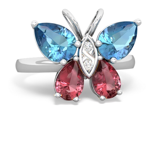 blue topaz-tourmaline butterfly ring