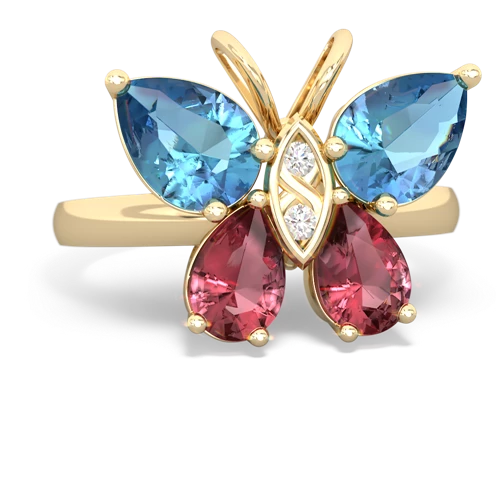 blue topaz-tourmaline butterfly ring