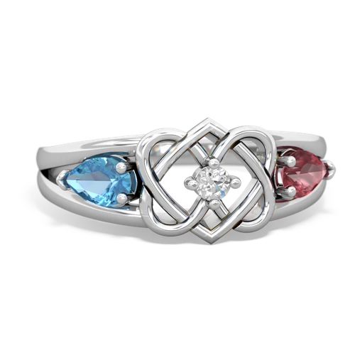 blue topaz-tourmaline double heart ring