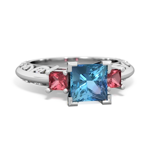 Blue Topaz Genuine Swiss Blue Topaz with Genuine Pink Tourmaline and Genuine Aquamarine Art Deco ring Ring
