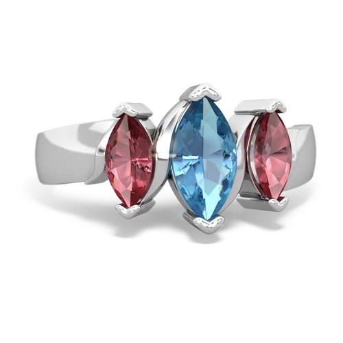 Blue Topaz Genuine Swiss Blue Topaz with Genuine Pink Tourmaline and Genuine Aquamarine Three Peeks ring Ring