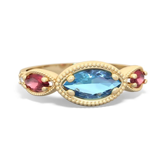 Blue Topaz Genuine Swiss Blue Topaz with Genuine Pink Tourmaline and Genuine Aquamarine Antique Style Keepsake ring Ring