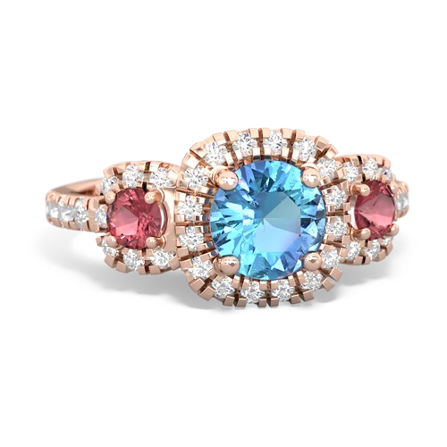 blue topaz-tourmaline three stone regal ring