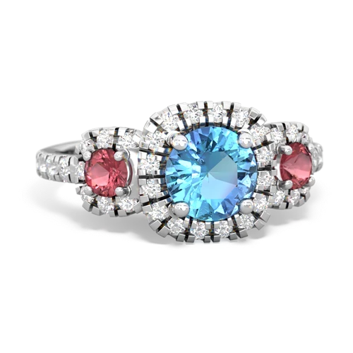 blue topaz-tourmaline three stone regal ring