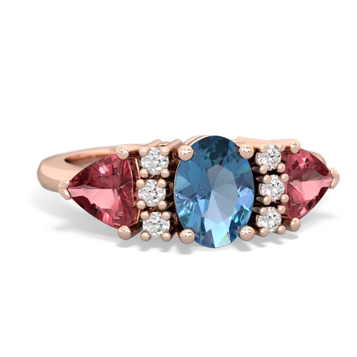 Blue Topaz Genuine Swiss Blue Topaz with Genuine Pink Tourmaline and Genuine Aquamarine Antique Style Three Stone ring Ring