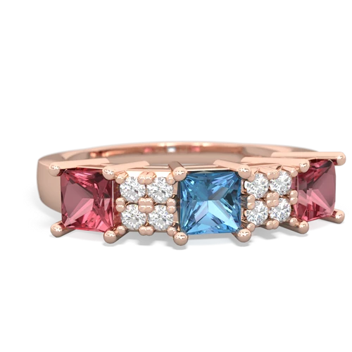 Blue Topaz Genuine Swiss Blue Topaz with Genuine Pink Tourmaline and Genuine Aquamarine Three Stone ring Ring
