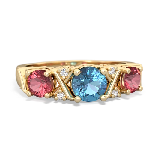 Blue Topaz Genuine Swiss Blue Topaz with Genuine Pink Tourmaline and Genuine Aquamarine Hugs and Kisses ring Ring