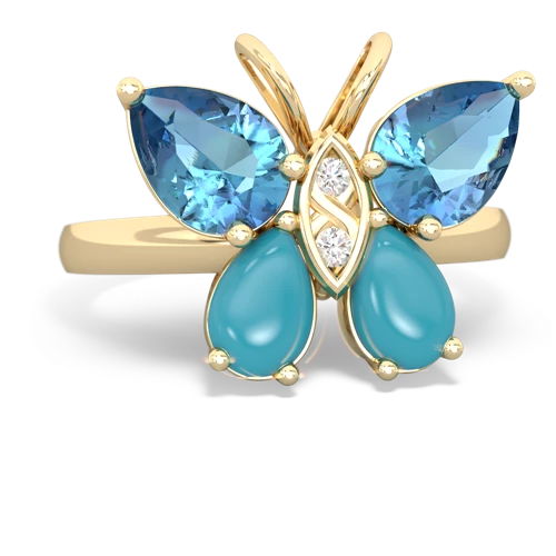 blue topaz-turquoise butterfly ring